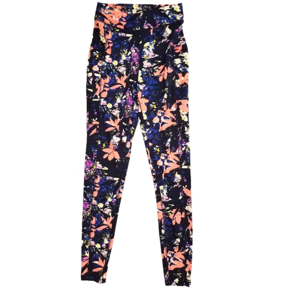 POP FIT Blue & Peach Floral Workout Leggings - Women's M